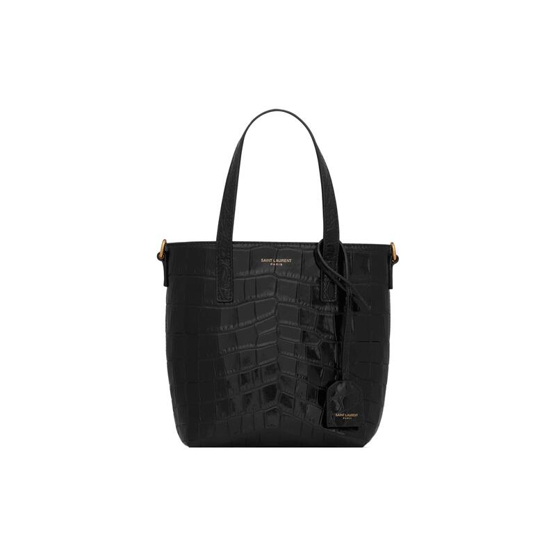 9.9 New Ysl/Saint Laurent Paris Crocodile Pattern Embossed Cow Leather Black Mini Tote Bag Crossbody Handbag