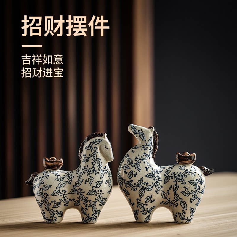 马上有钱摆件招财办公室装饰品高档新中式客厅博古架乔迁开业礼品