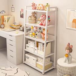 Wind-Style Bookshelf Storage Rack, Floor-Standing, Multi-Layer Iron Storage and Display Rack for Bedroom and Living Room, Ladder-Shaped Shelf