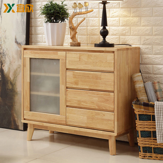 Nordic sideboard against the wall modern simple living room storage cabinet Japanese household solid wood storage tea cabinet storage rack