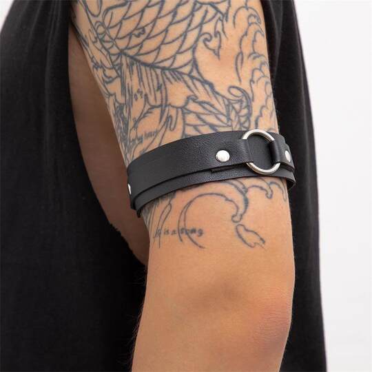 Punk leather armband men's shirt sleeve cuff sports raw leather armband arm strap arm decoration armband