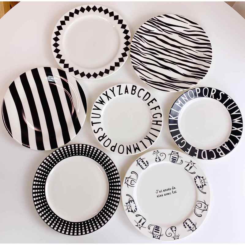 Creative Western-Style Steak Scandinavian Tableware Style Japanese Ceramic Trendy Family Set of 8inch Plates Creative Western-Style Steak Scandinavian Tableware Style Japanese Ceramic Trendy Family Set of 8inch Plates