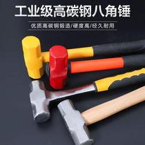Masonry iron hammer heavy-duty pure steel hammer shock-proof handle sledge hammer wooden handle octagonal hammer conjoined hammer fire hammer