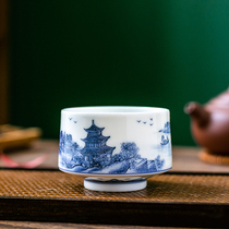 Underglaze blue master cup teacher Zou Chun hand-painted ceramic cup tea set household tea cup personal single cup Yueyang Tower