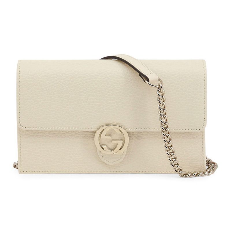 9.9 New Gucci/Gucci Woc Double g Logo Calfskin White Women's Small Pebbled Leather Shoulder Crossbody Bag