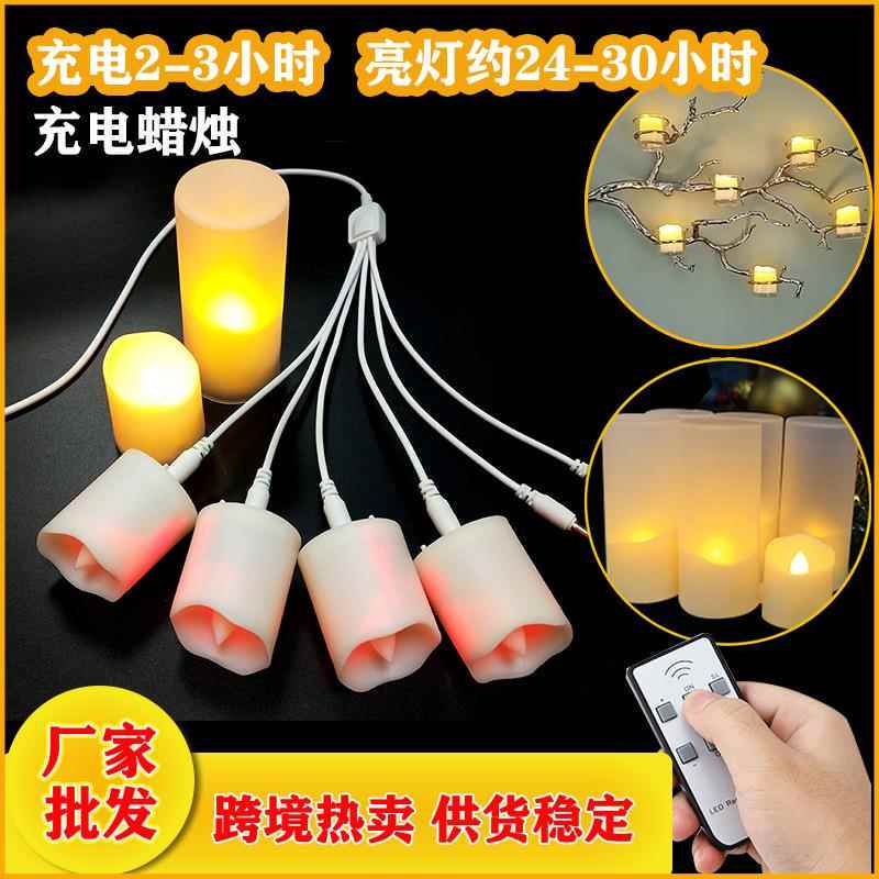 USB Rechargeable Candle Halloween Tea Light Christmas Artificial Plastic Birthday Decoration Remote Control Electronic Candle Light