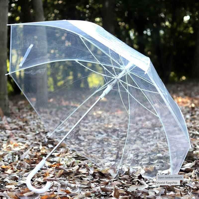 Automatic Fresh-Style Long-Handle Double Large Transparent Umbrella, Strong Wind-Resistant, Unisex, Enlarged Pure Transparent Umbrella