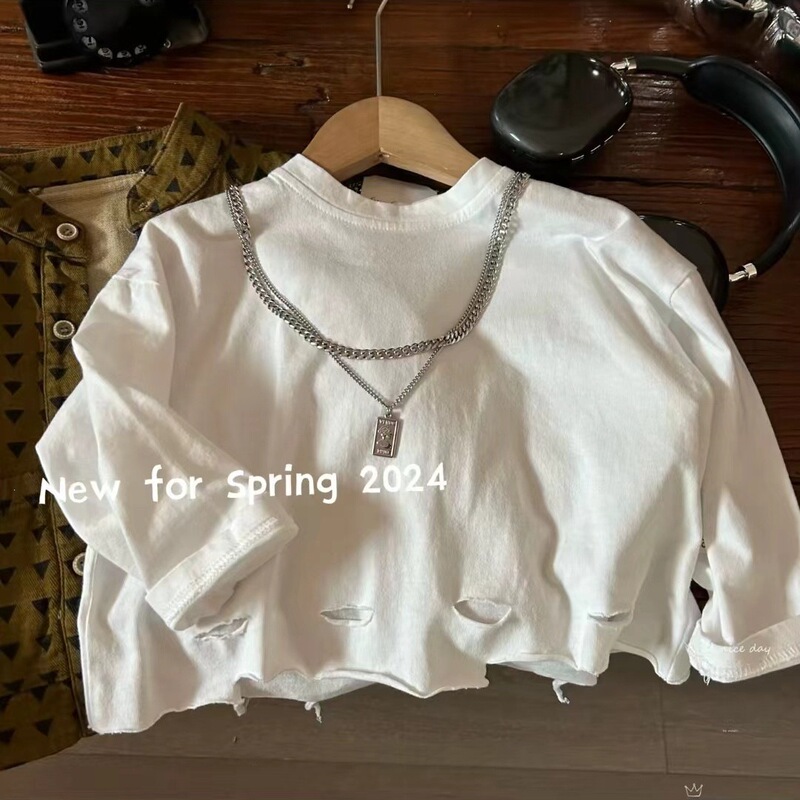 Children's Long-Sleeve T-Shirt for Spring and Autumn, New Stylish Casual Ripped T-Shirt for Boys, Trendy Top for Toddlers Children's Long-Sleeve T-Shirt for Spring and Autumn, New Stylish Casual Ripped T-Shirt for Boys, Trendy Top for Toddlers