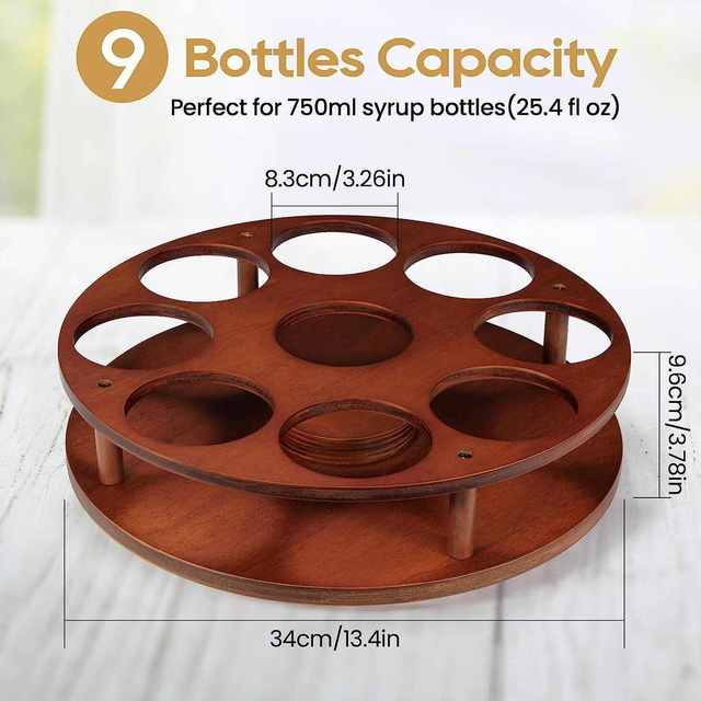Kitchen seasoning bottle sorting wooden rack Household coffee syrup bottle storage rack Wooden rotatable wine storage rack