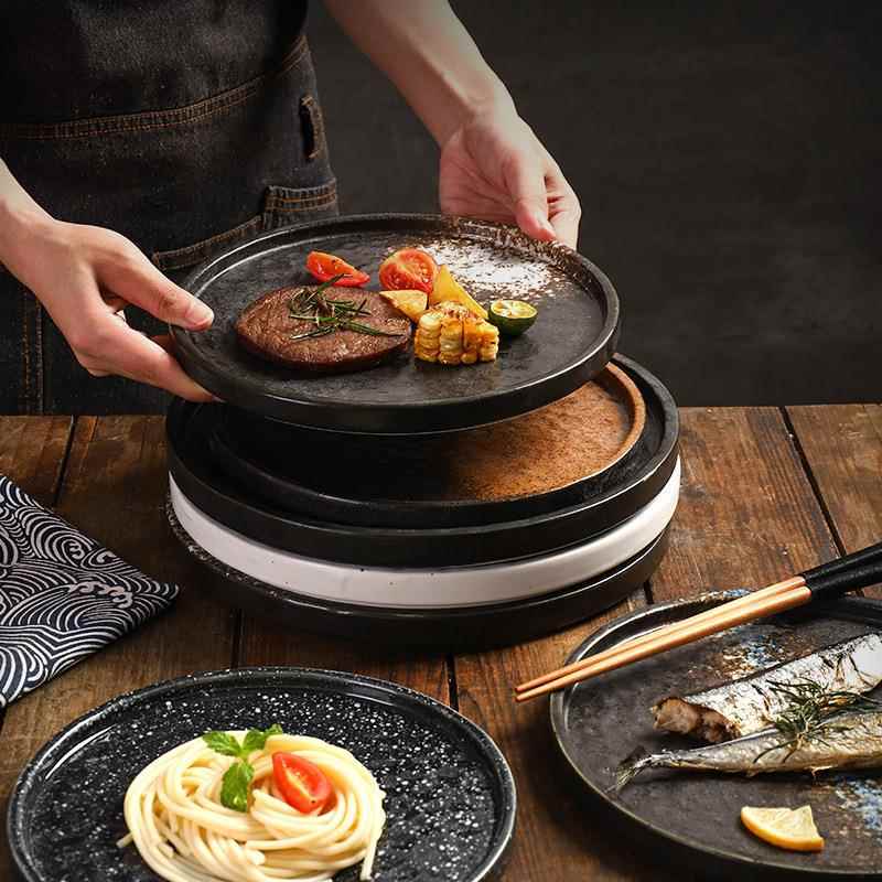 Ceramic Steak Dinner Plate Creative Pasta Western Food Pizza Plate Simple Stone-Patterned Flat Plate Japanese Cuisine Home Restaurant Plate Ceramic Steak Dinner Plate Creative Pasta Western Food Pizza Plate Simple Stone-Patterned Flat Plate Japanese Cuisine Home Restaurant Plate