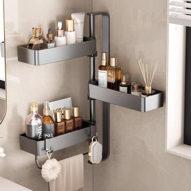 Corner Shelf for Toilet, Kitchen Spice Rack, Bathroom Toilet Rotating Shelf, No-Drill Wall-Mounted Corner Storage