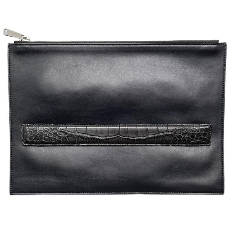 98% New and Unused Bv Bottega Veneta Red and Black Leather Clutch Bag with Crocodile Leather Accents for Men. Original Price 10300