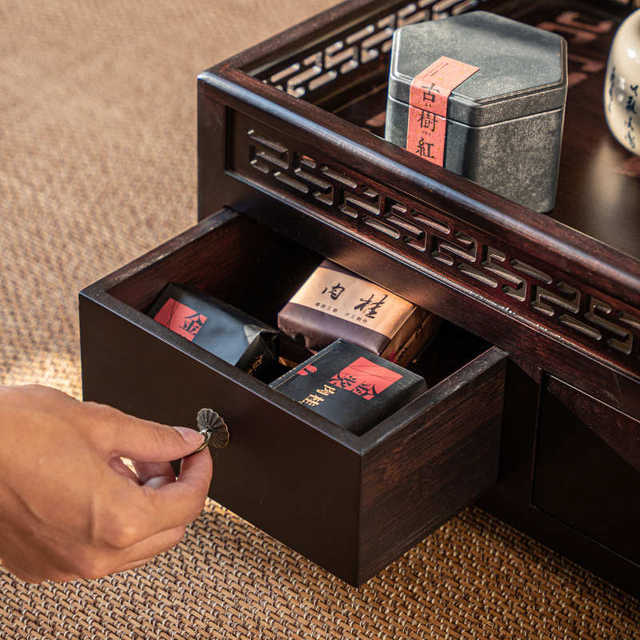 Creative tea set storage cabinet bamboo tea cabinet household tea room retro storage storage tea table tea ceremony cabinet
