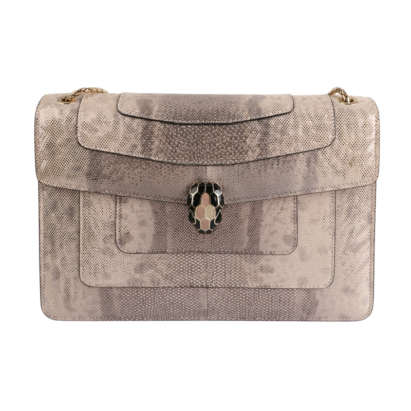 [Buy Now] [9.0 New] Bvlgari Medium Snakehead Bag Snakeskin Shoulder Bag Chain Bag