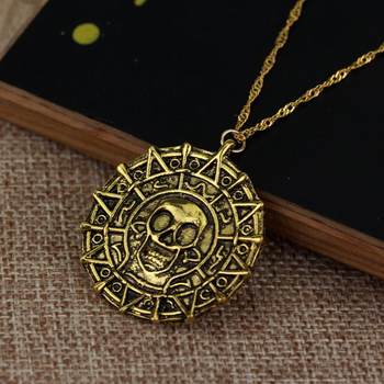 European and american film and television peripherals pirates of the caribbean skull gold coin pendant necklace alloy retro pirate coin necklace