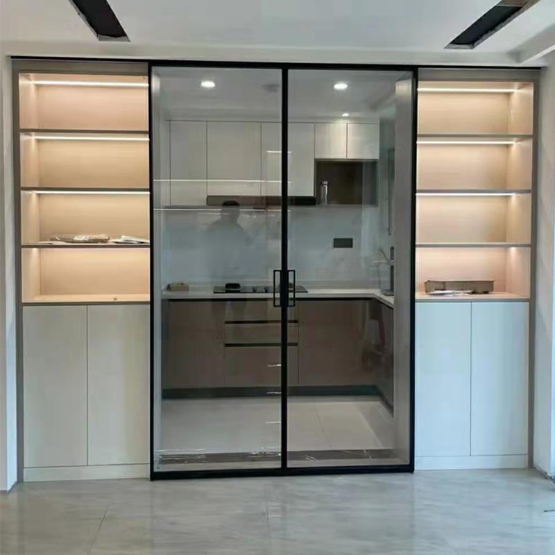 Extremely Narrow Kitchen Single-Track Two-Door Sliding Door Double-Door Opening Sliding Door Changhong Tempered Glass Hanging Track Floor Track Sliding Door
