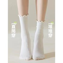 Fungus edge socks womens ice socks summer thin pile socks summer white ladies stockings velvet mid-calf socks