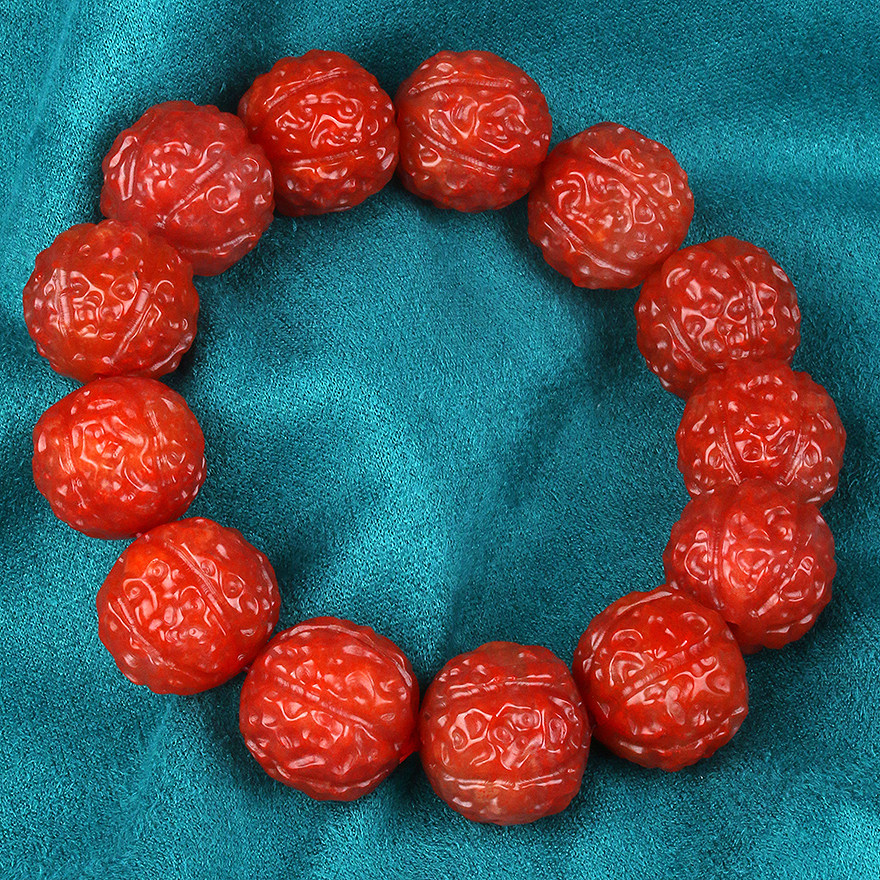 119 07 gr pieces of walnut beads] finely carved-persimmon red Zee good South red Manau hand-in-hand