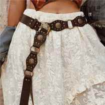 Wasteland style accessories belt American western denim retro belt 2024 new brown with jeans buckle belt