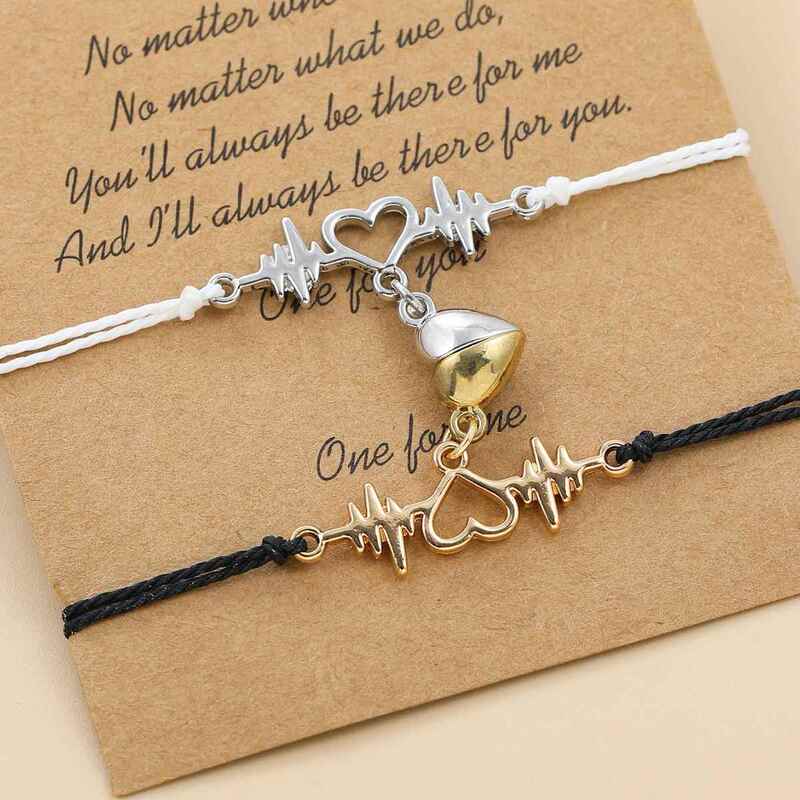 Magnetic Ecg Bracelets for Couples and Best Friends, Half-And-Half Design, Black and White Woven Heart Magnets, Student Bracelets Magnetic Ecg Bracelets for Couples and Best Friends, Half-And-Half Design, Black and White Woven Heart Magnets, Student Bracelets
