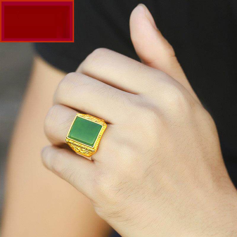 Zhou Dafu Huanmei gold ring men's gold inlaid jade men's ring 18K gold and Tian Yubeu men's living mouth