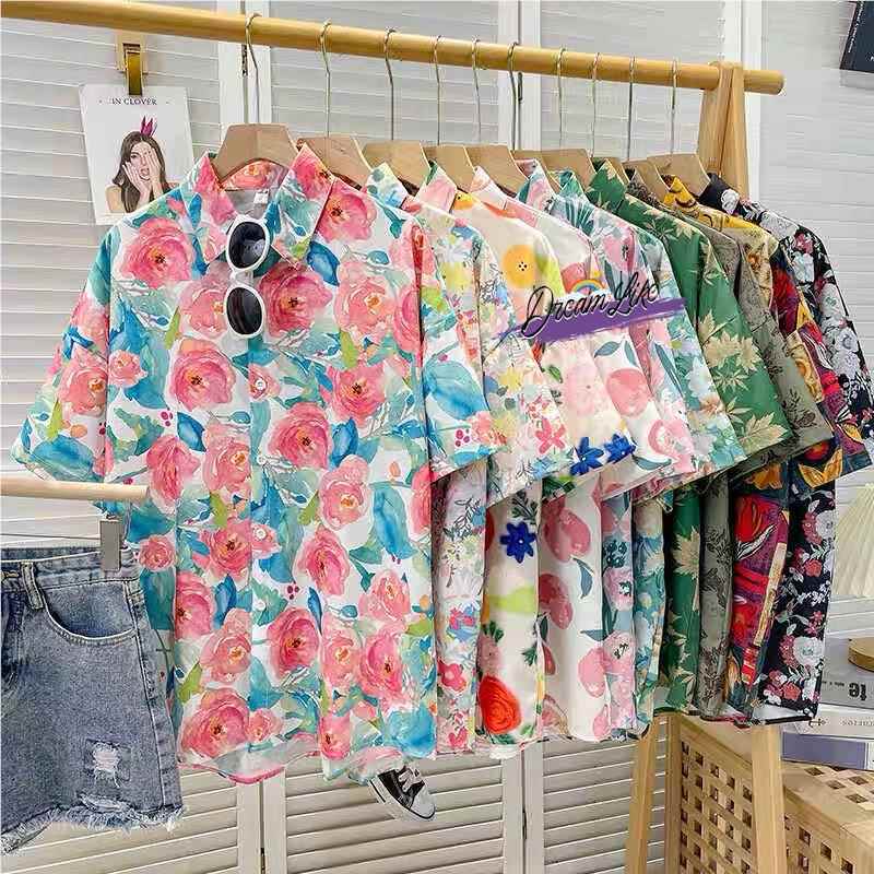 Retro Hong Kong Style Women's Clothing from the 80S and 90S, Artistic Performance Clothing, Floral Shirts, Spring and Summer Seaside Cool and Loose Tops