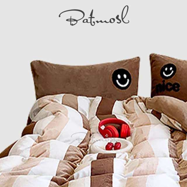 British MOMOWSSE Gaoke Heavy Maillard Caramel Brown Milk Fleece Four-piece Set Plus Fleece Thickened Bedding Clothes