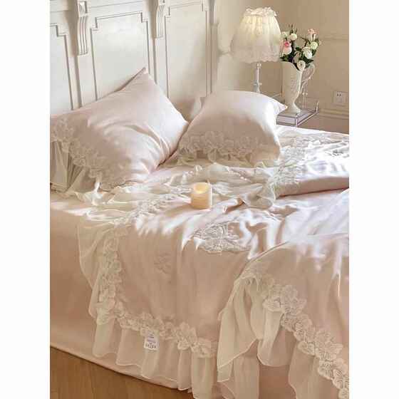 夏季公主风蕾丝边100S天丝夏凉被四件套冰丝可水洗薄款空调被子