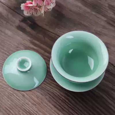 Yu Sansai Gaiwan Longquan Celadon handmade teacup Teacup Large Kung Fu tea bowl Single household teacup
