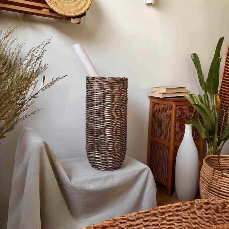 Wicker Umbrella Storage Basket, Scroll Storage Basket, Golf Club Storage Bin, Wicker Storage Basket for Entryway