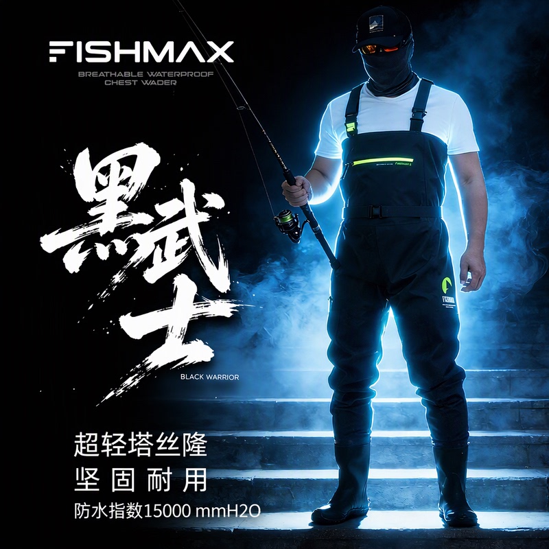 Fishmax Wading Pants Black Warrior Taslon One-Piece Lure Fishing Reservoir Fishing Wear-Resistant Waterproof