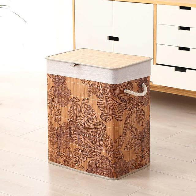 Household pastoral bamboo weaving folding laundry basket Home furnishing rope storage bucket Hotel towel bath towel storage basket