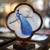 Su embroidery pure hand embroidery chicken wing wood double-sided embroidery ornament Peacock creative Chinese style craft ornament