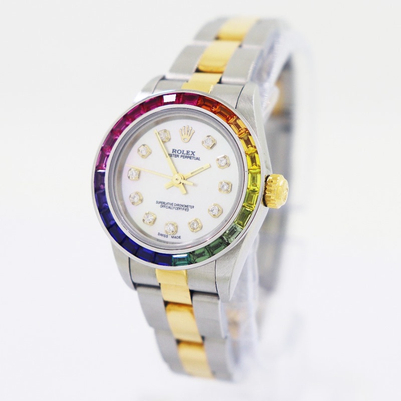 9.8 New Rolex Women's Watch Automatic Mechanical 18K Gold Stainless Steel Rainbow Diamond Genuine Women's Watch 67183