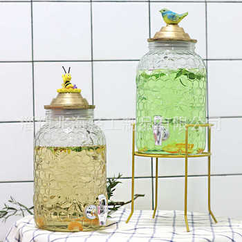 4-liter golden shelf juice jar glass grape wine jar soaking wine bottle dessert table party self-service beverage bucket