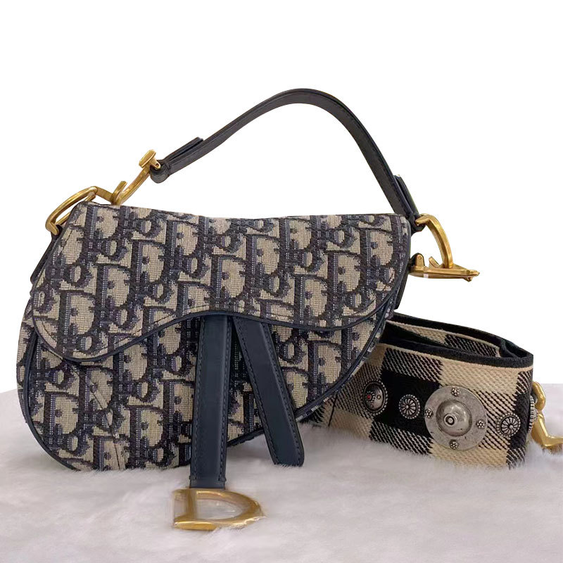 [98% New] Dior Saddle Bag Classic Monogram Saddle Bag Women's Handbag Shoulder Bag Genuine