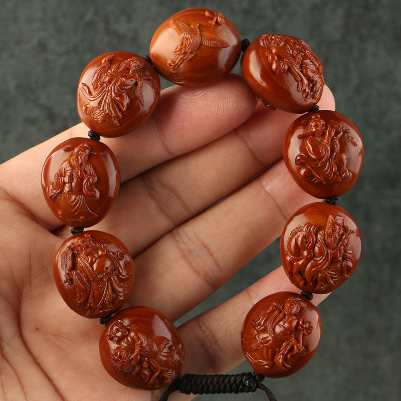 2 0x2 2cm jade-coated pulp iron core (Eight Treasure Eight Immortals) Shojun works Olive Nuclear Sculpture Triple Flower Old Iron Core