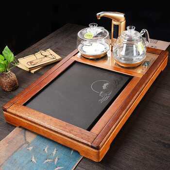 Luyuan jinhuali solid wood tea tray tea set household electric tea stove four-in-one set tea table boiling table saucer tea sea