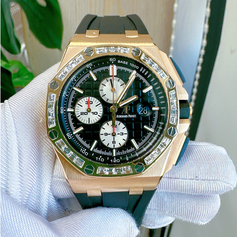 Direct Purchase Price: Large Gold Watch, 98% New Ap Audemars Piguet Royal Oak Rose Gold Mechanical Watch with Diamonds, Men's Wristwatch