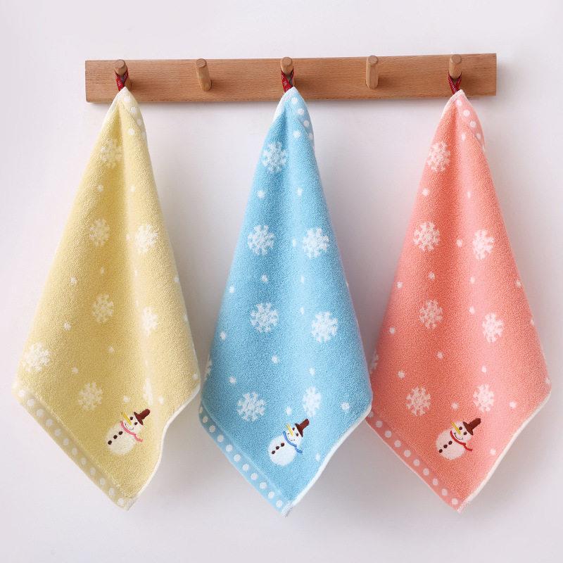 Children's Cartoon Household Hanging Hand Towel, Square, Multi-Color, Soft, Embroidered Jacquard Face Towel, Snowman Square Towel