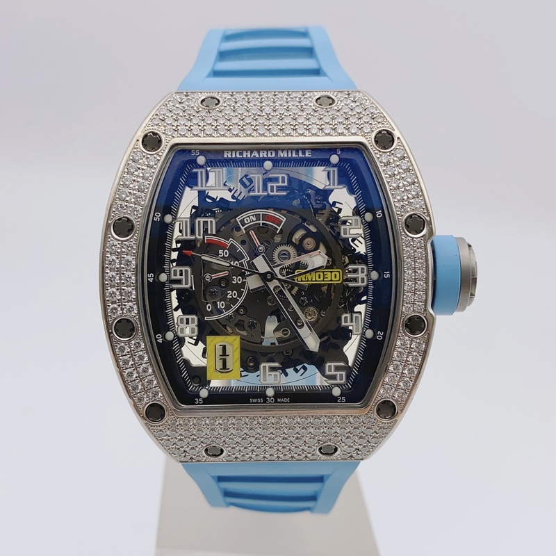 2017 Richard Mille 98% New 18K White Gold Original Diamond-Encrusted Automatic Mechanical Men's Watch Rm030Wg