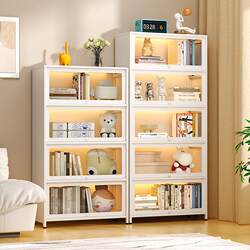 Steel Bookshelf with Glass Doors for Home Use, Dustproof Bookcase for Children, Living Room Storage Cabinet, Iron Art Storage Cabinet