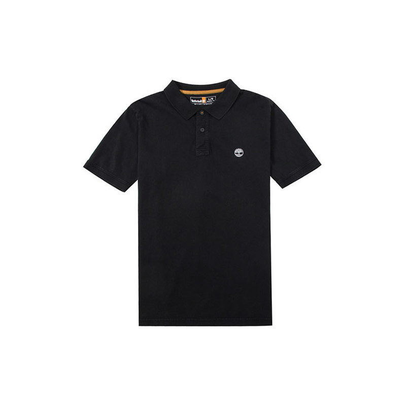 Timberland 纯色套头纽扣短袖Polo衫 男款 黑色