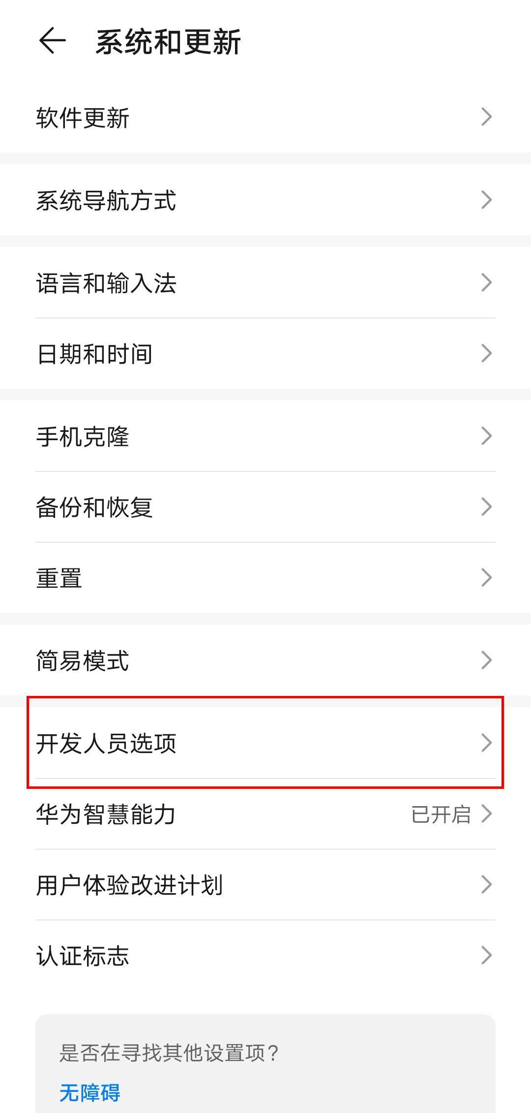 找到开发人员选项