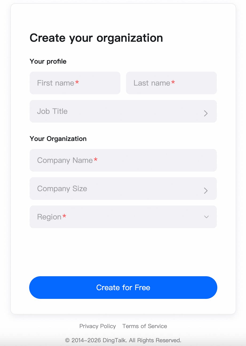 Fill in organization details