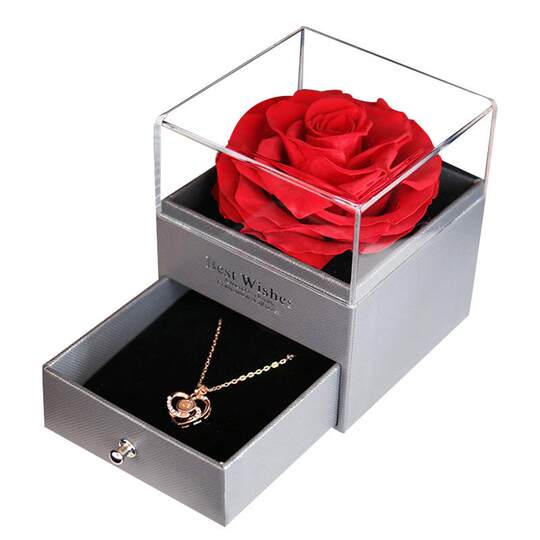 Birthday gift for women Red Rose Necklace Drawer Gift Box Practical Romantic Preserved Flowers for Wife and Friends