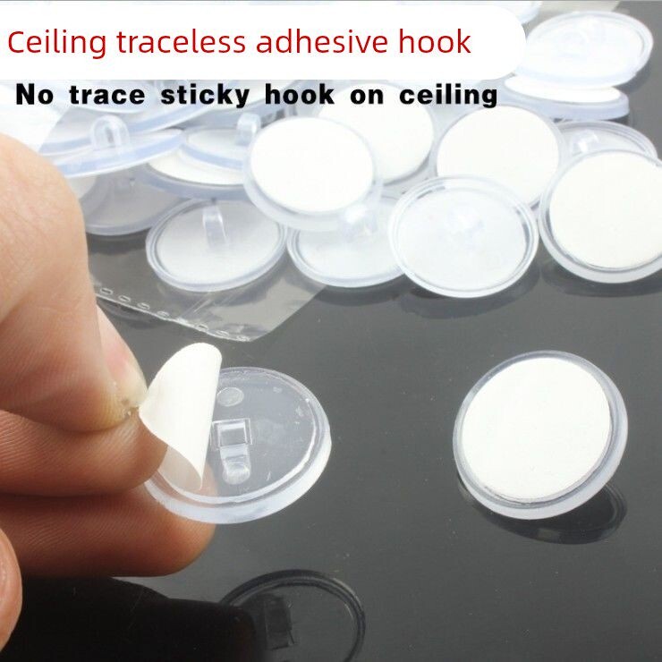 Ceiling Adhesive Hooks with Nano Traceless Adhesive, Transparent Pop Plastic Round Disc Sticky Ceiling Hooks Ceiling Adhesive Hooks with Nano Traceless Adhesive, Transparent Pop Plastic Round Disc Sticky Ceiling Hooks