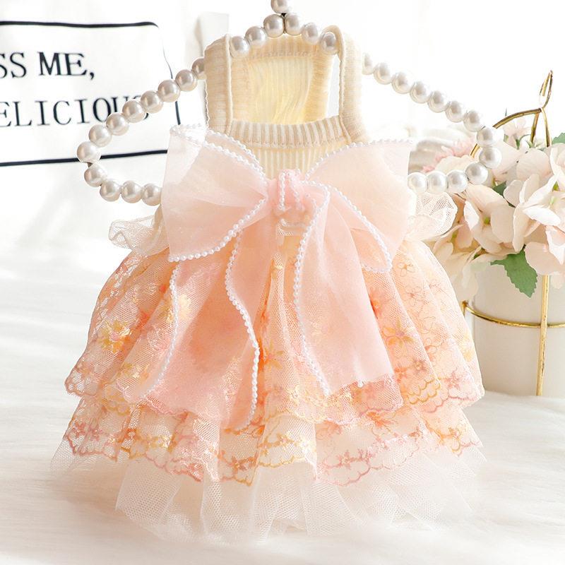 Dog Clothes Spring and Summer Thin Style Cat Princess Dress Wedding Dress Lace Small Size Dogs Teddy Pet 3462