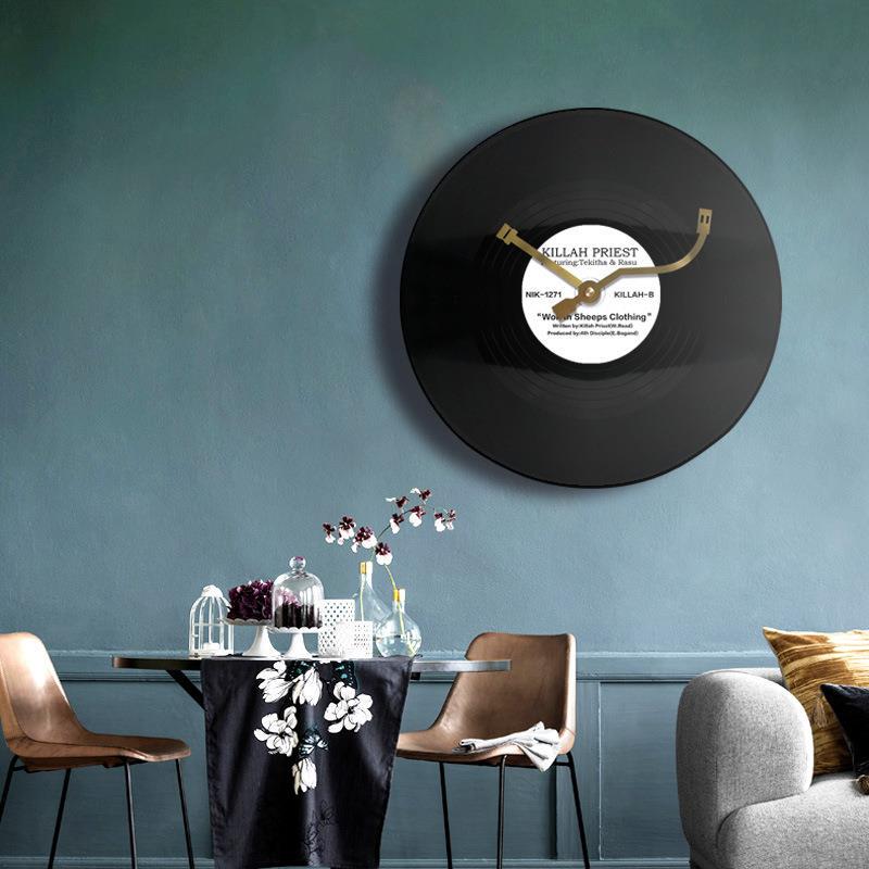Vinyl Record Retro Creative Clock Silent Light Luxury Wall Clock Cafe Bar Decorative Clock