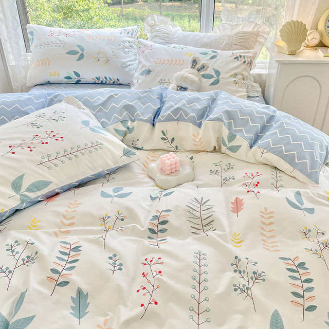 Ins Xiaoqing Fresh Pure Cotton Four-Piece Set 100 All-Cotton Internet Celebrity Naked Sleeping Sheet Three-Piece Set Bedding